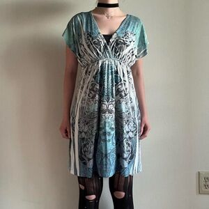 Y2K Cybersigilism Mall Goth Vintage Blue and Teal Babydoll Dress Women S